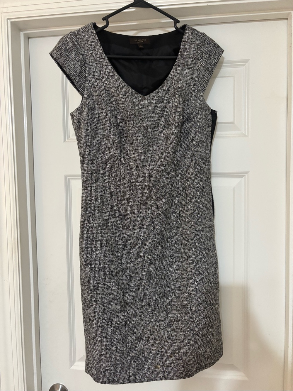 The Limited Black and White Tweed Cap-Sleeve Sheath Dress